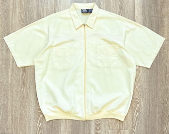 Vintage 90s John Blair Zip Front Shirt Men's XL Pastel Yellow Retro Mod