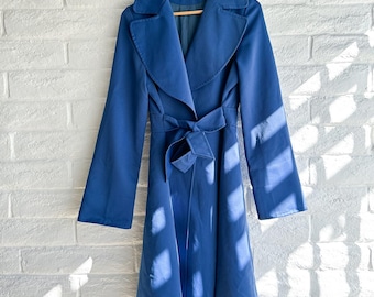 Vintage jaren 1970 The Puget Sounder all-weather trenchcoat dames M blauwe gordel