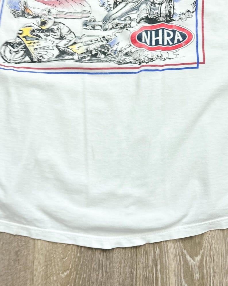 Camiseta de carreras vintage de los 90 del NHRA World Record Club, talla XL para hombre, estilo desgastado y destrozado. imagen 5