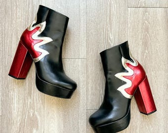 ヴィンテージ 2000年代 Forever 21 プラットフォームヒールブーティ メタリックフレイム レディース 10 Y2K