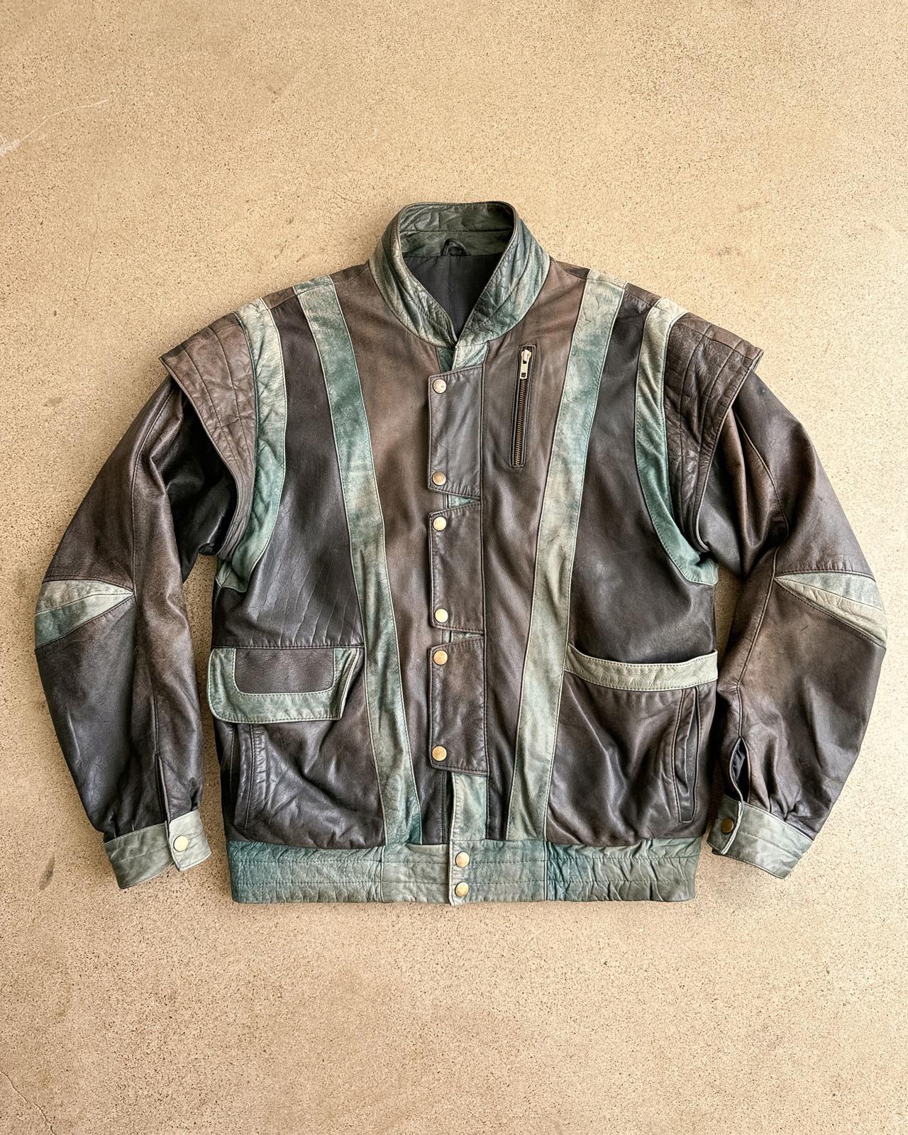 Vintage 70s 80s Lambskin Leather Jacket Green Black Men's 46 Made