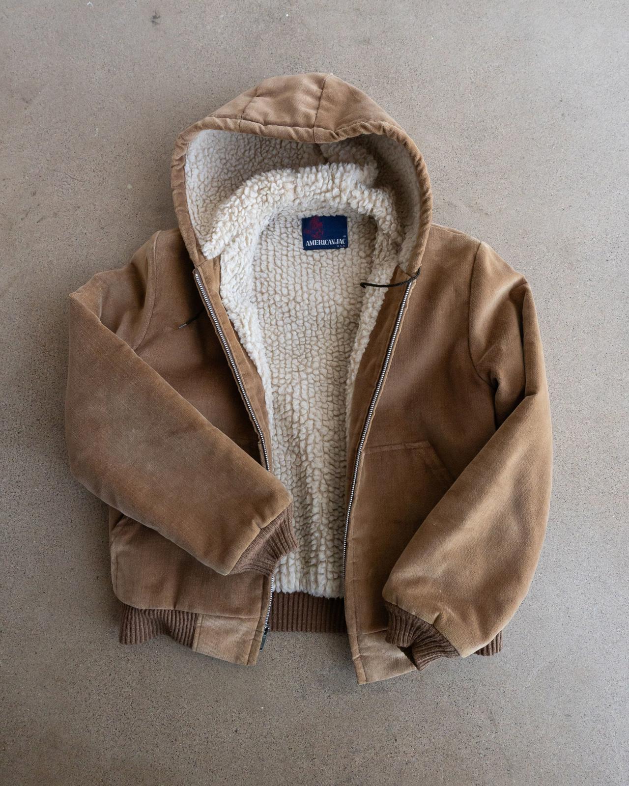 Vintage 70s 80s American Jac Velvet Hooded Jacket Sherpa Lined