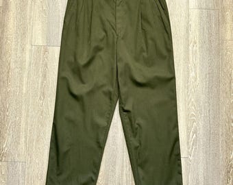 Vintage 80s JB Britches Wool Trousers Men's 34 Olive Green Pleated Cuffed USA
