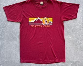Vintage 80s Jerzees Russell Glacier National Park T Shirt Men's L Single Stitch