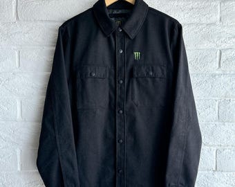 Camicia vintage anni 2000 Monster Energy in flanella di lana spessa Y2K foderata da uomo taglia M
