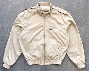 Vintage 80s Members Only Racer Jacket Men's 42L Large Tall Beige Tan Bomber
