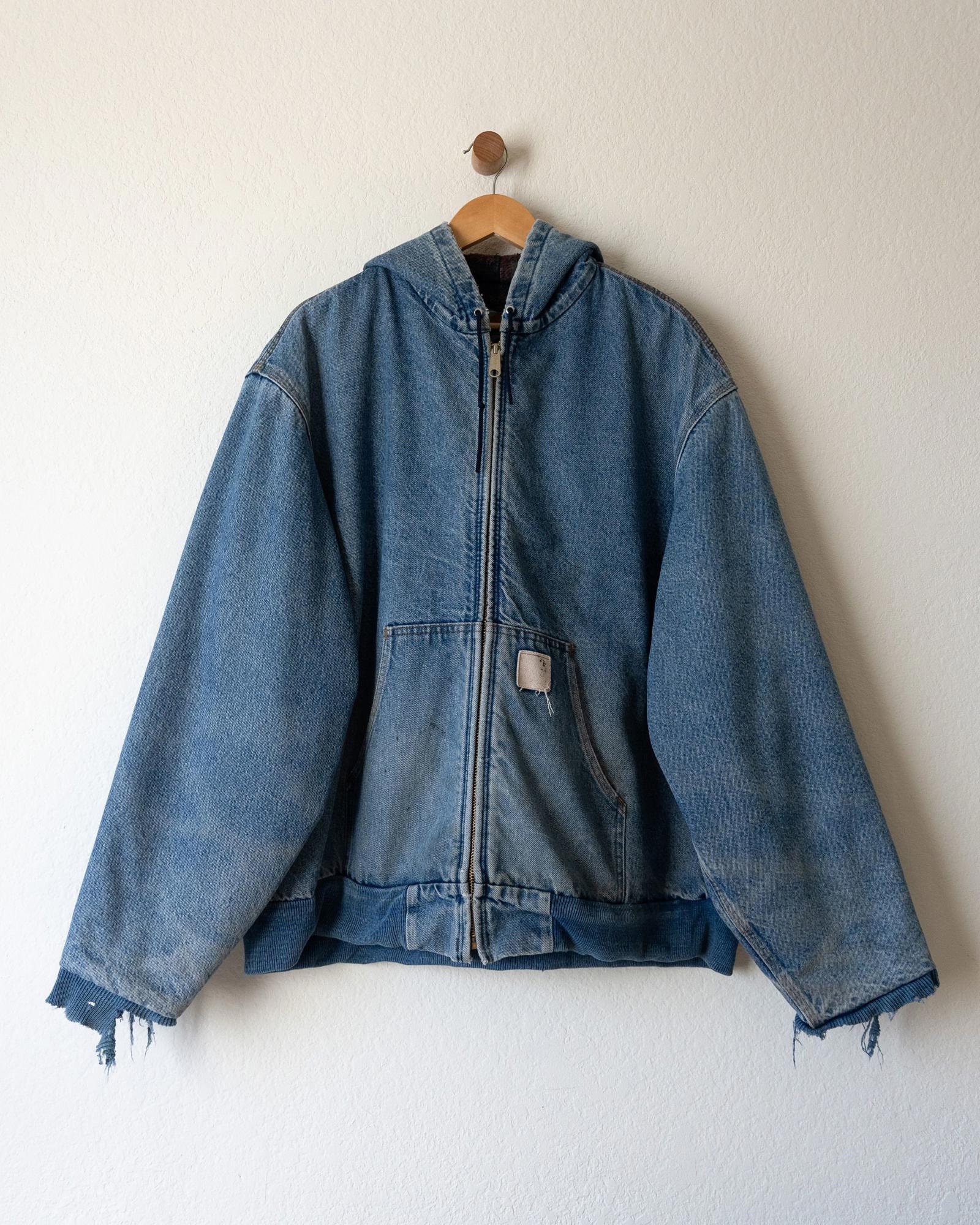 Carhartt Jacket Denim Hooded - Etsy Carhartt Jacket Denim Hooded - Etsy
