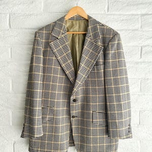 Vintage 1960s Cricketeer Harris & Frank Houndstooth Blazer Suit Jacket Men's 44S