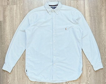 Vintage Ralph Lauren Seersucker-shirt heren LT blauw witte streep button-down