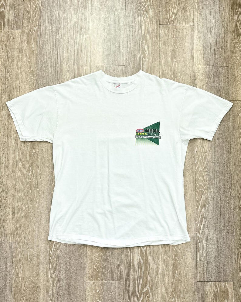Camiseta de carreras vintage de los 90 del NHRA World Record Club, talla XL para hombre, estilo desgastado y destrozado. imagen 4