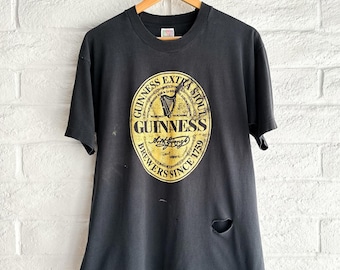Camiseta vintage de cerveza Guinness de los años 90, desgastada y desgastada, para hombre, talla L, puntada simple