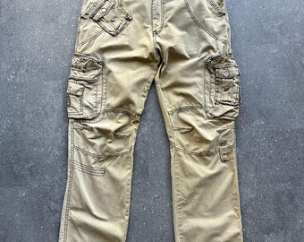 Vintage 2000s FUSAI Bondage Cargo Pants Men's 36 Olive Green Y2K Baggy Archival