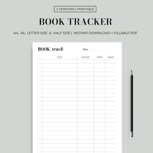 Book Tracker Printable Reading Log Book Tracker Journal Instant