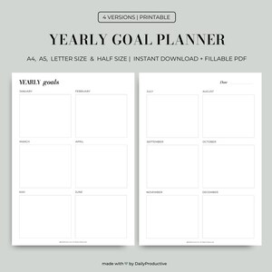 Jaarlijkse doelplanner, jaarlijkse planner, doeltracker, directe download, A4 / A5 / letter / halve maten