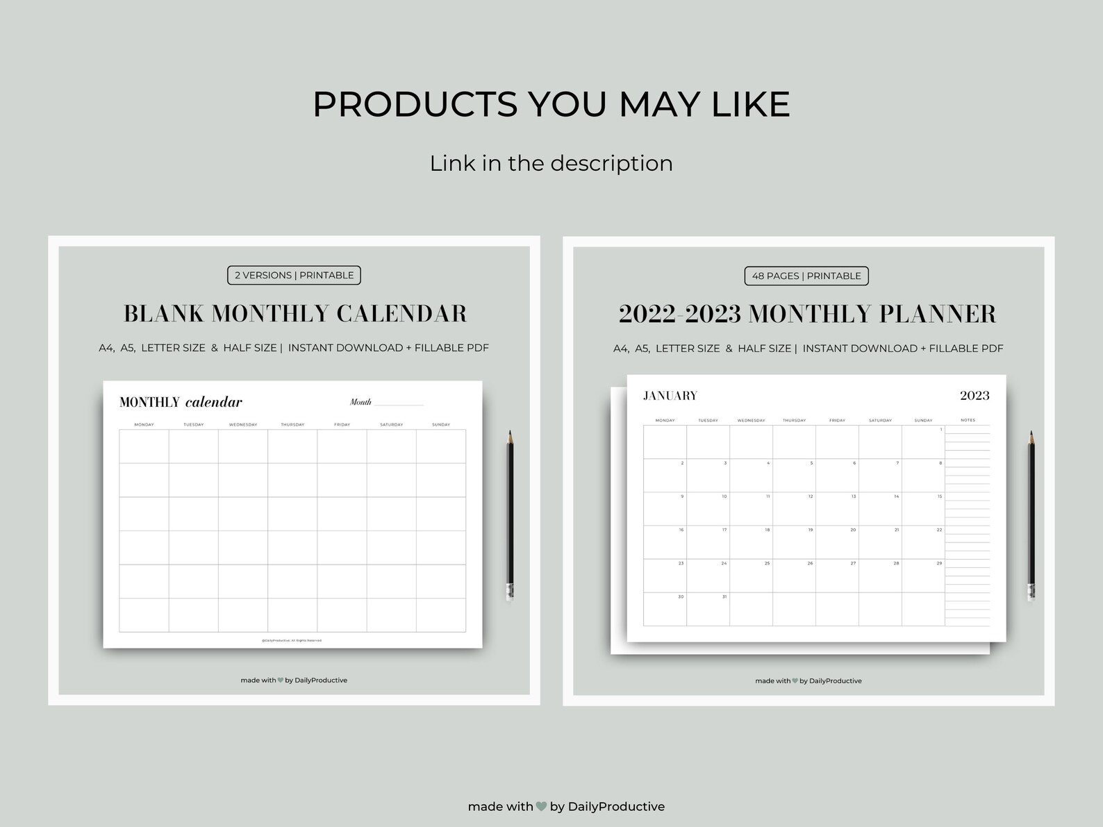 Blank Monthly Calendar, Printable Calendar, Undated Monthly Planner ...