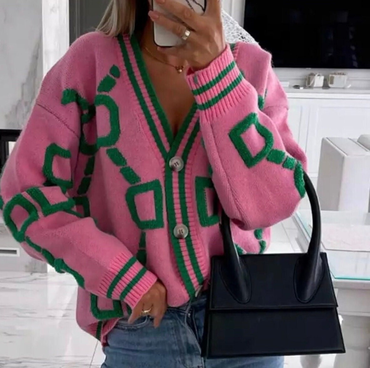 Green Pink Cardigan - Etsy Singapore
