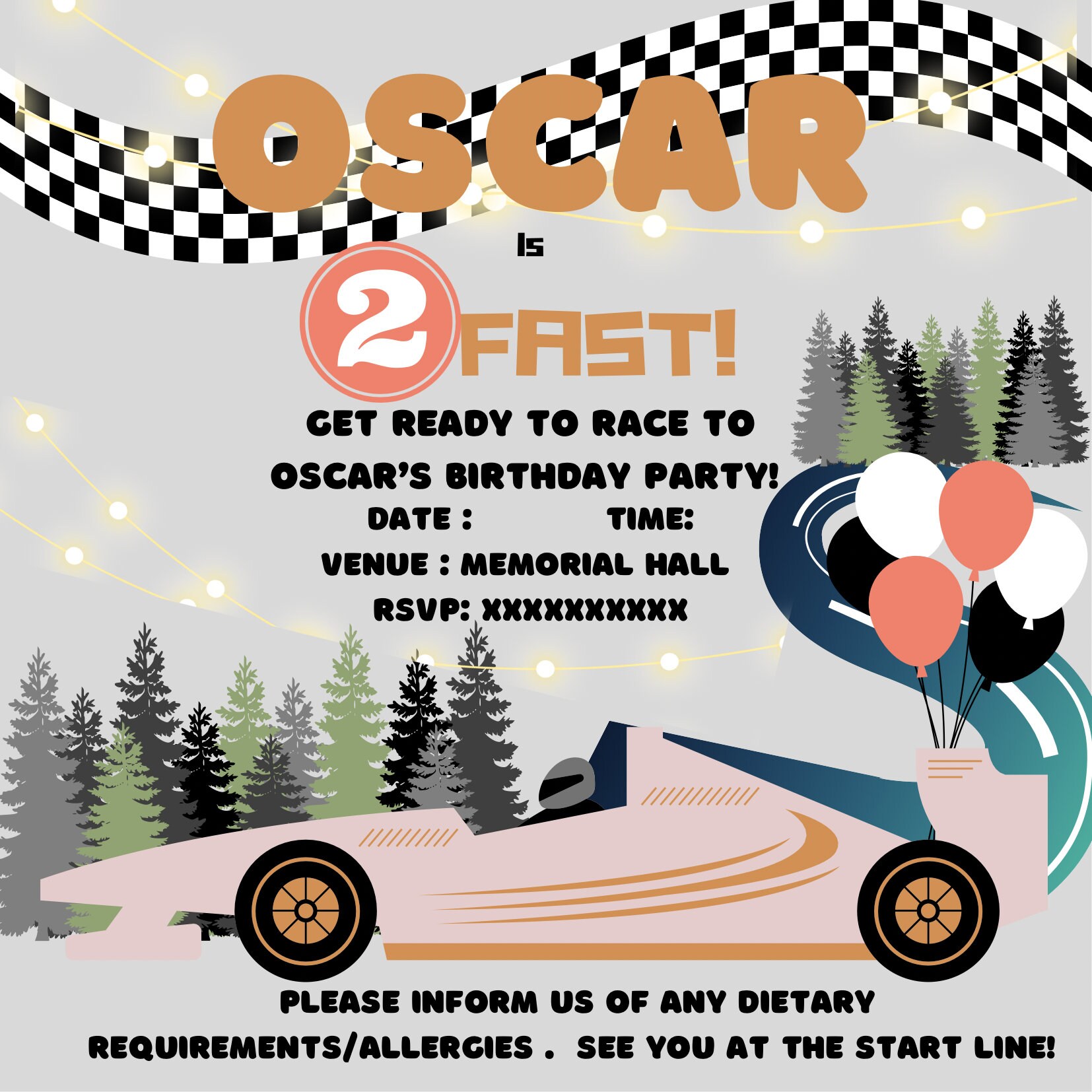 Personalised Racing Car Children's Party Invitation Etsy