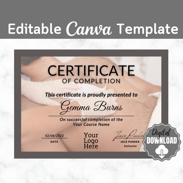 Certificate of Completion Template Waxing Etsy