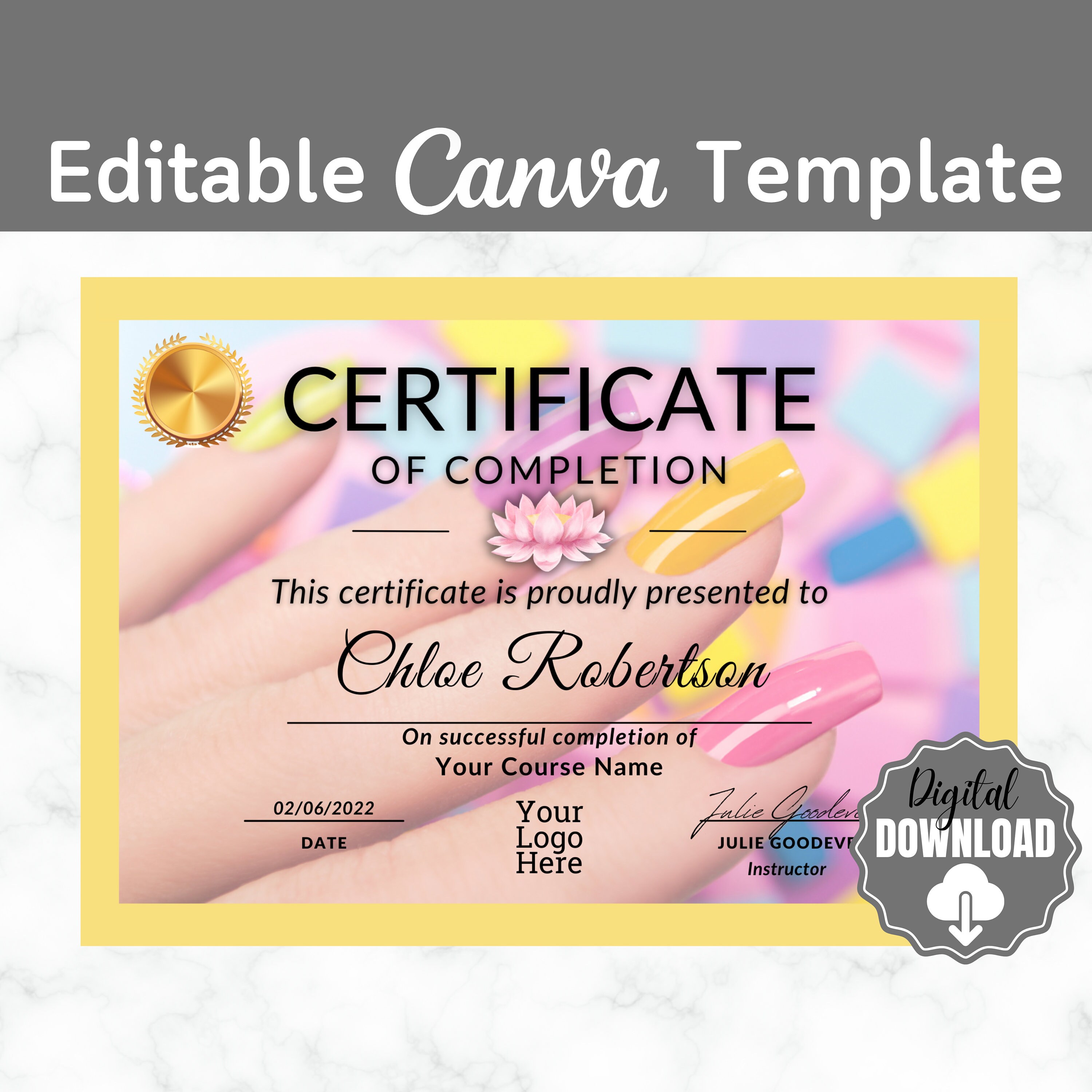 Nail Certificate Canva Certificate of Completion Template for Etsy Nail Certificate Canva Certificate of Completion Template for Etsy