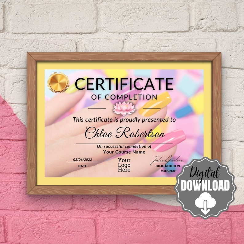Nail Certificate Canva Certificate of Completion Template for Etsy