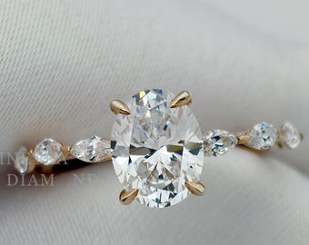 2 Carat Oval Cut Marquise Band Ring / Oval Cut Lab Diamond Engagement Ring / Half Eternity Oval Wedding Ring / IGI Certified Ring Gift