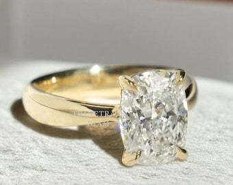 3 Carat Elongated Cushion Cut Lab Diamond Ring / IGI Certified Lab Grown Diamond Wedding Ring / Valentine Gift For Her / Pinched Shank Ring