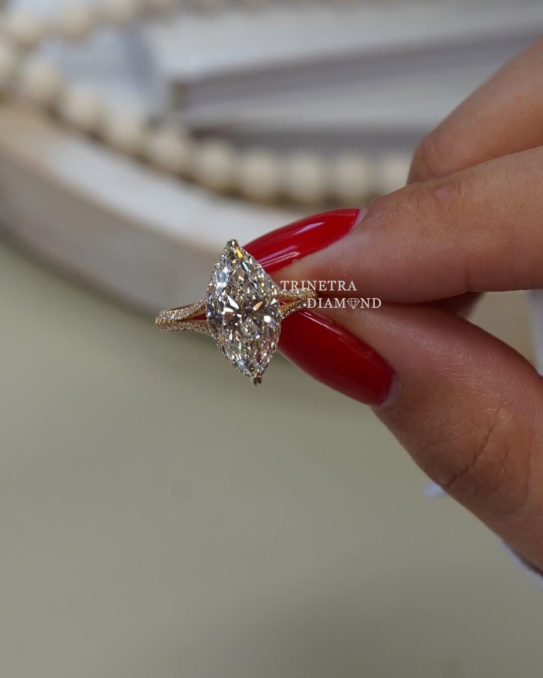 3 Carat Lab Grown Diamond Marquise Cut Engagement Ring / 14K Gold ...