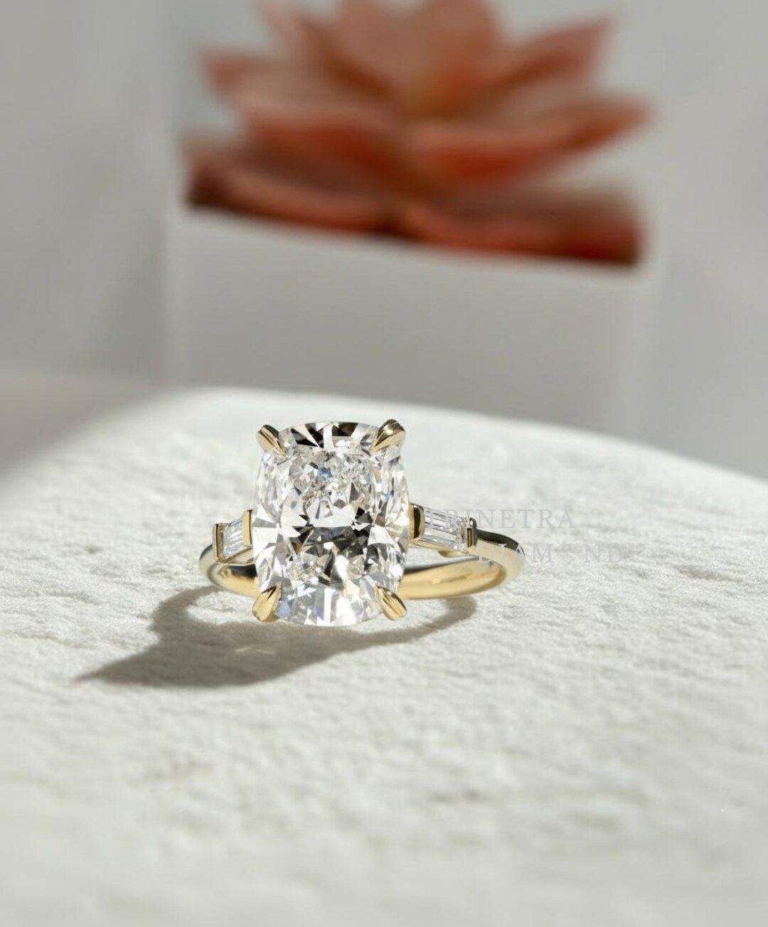 3 Carat Elongated Cushion Cut Lab Diamond Engagement Ring / Three Stone ...