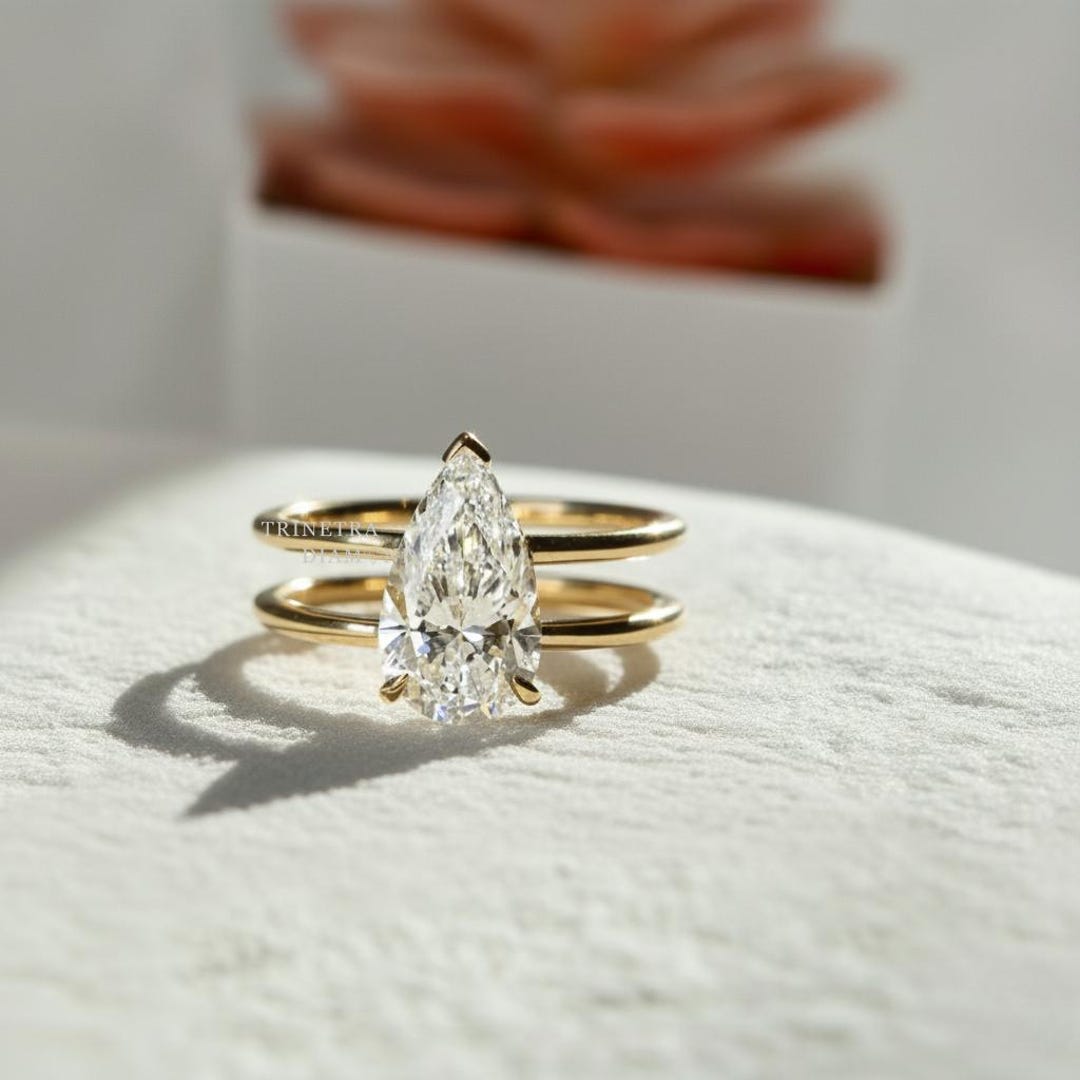 3 Carat Pear Cut Lab Diamond Ring / Lab Grown Diamond Engagement Ring ...
