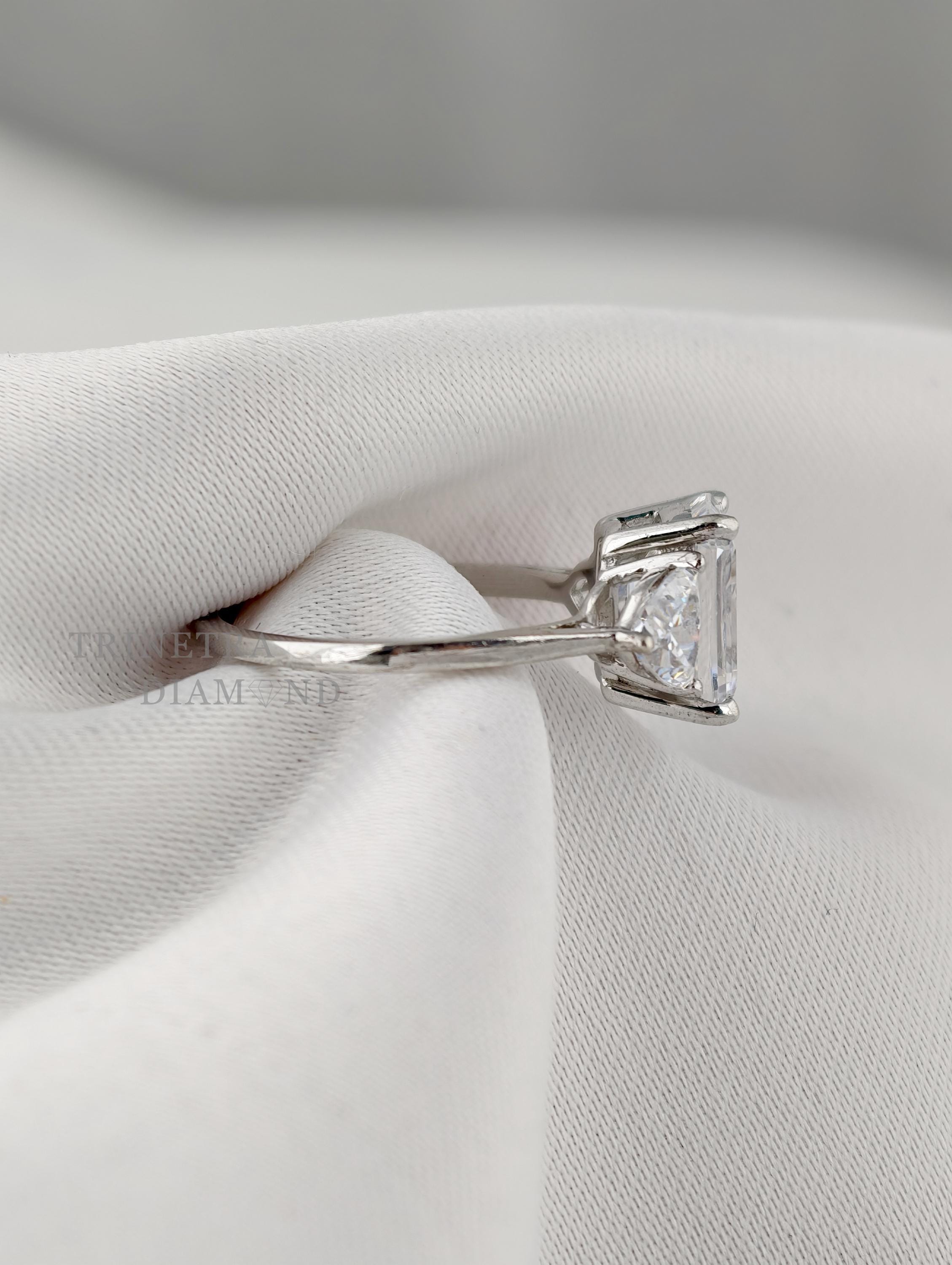 2 Carat Emerald Cut Three Stone Engagement Ring/ Lab Grown Diamond ...