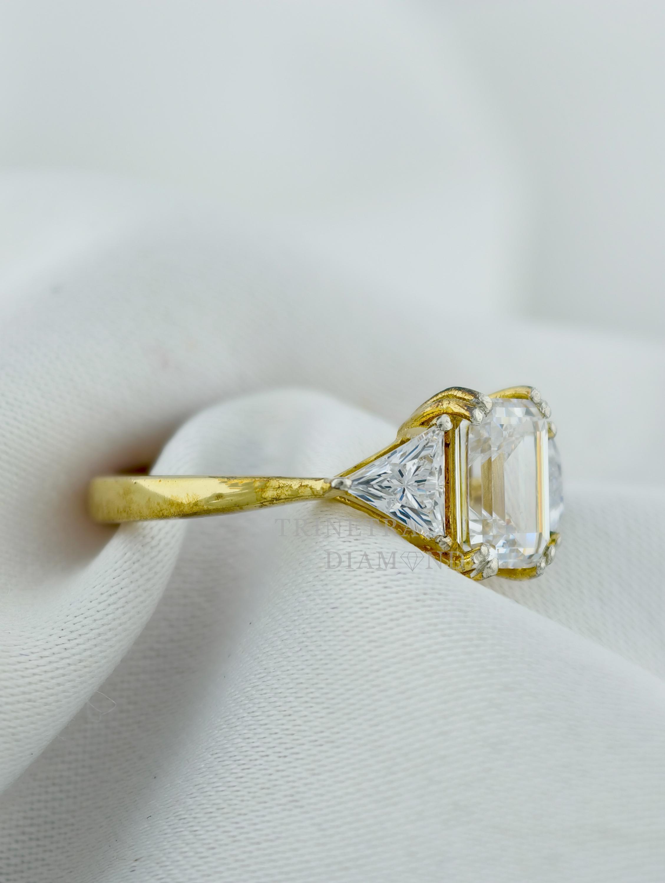2 Carat Emerald Cut Lab Grown Diamond Engagement Ring / Three Stone ...