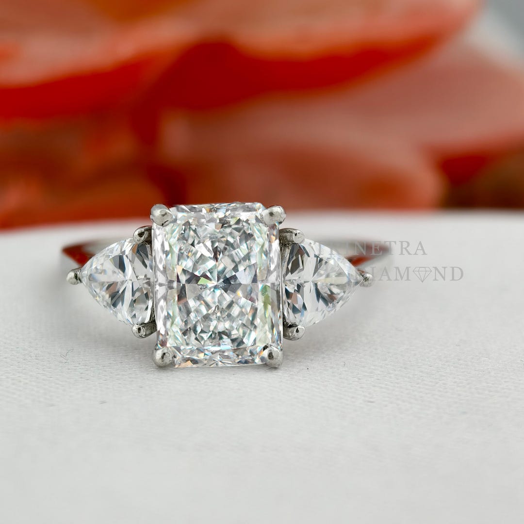 3 Carat Radiant Cut Lab Grown Diamond Engagement Ring / Three Stone ...