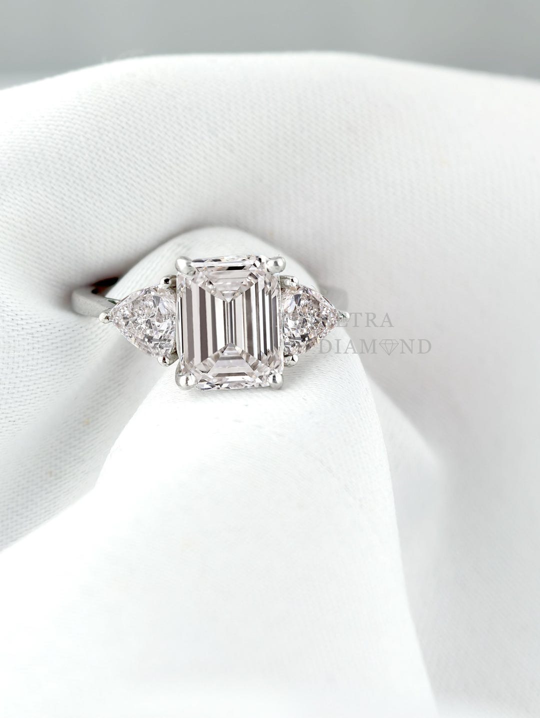 2 Carat Emerald Cut Three Stone Engagement Ring/ Lab Grown Diamond ...