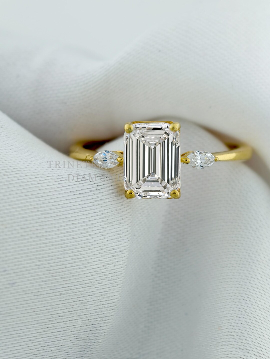 2 Carat Emerald Cut Three Stone Engagement Ring / Lab Grown Diamond ...