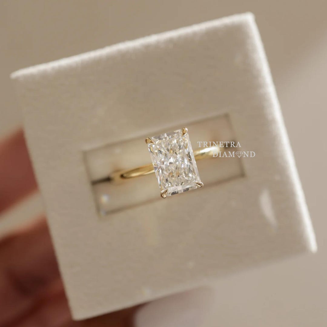 3 Carat Radiant Cut Lab Grown Diamond Ring / Solitaire Engagement Ring ...