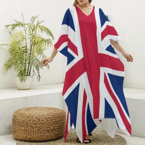 Kaftán unisex con la bandera del Reino Unido • Cubrebaño de playa con la Union Jack • Vestido ligero de verano con cuello en V