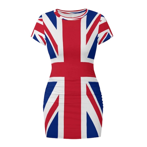 UK Flag Bodycon Dress • Union Jack Slim Fit Mini Dress • Women's Stretch Party Outfit