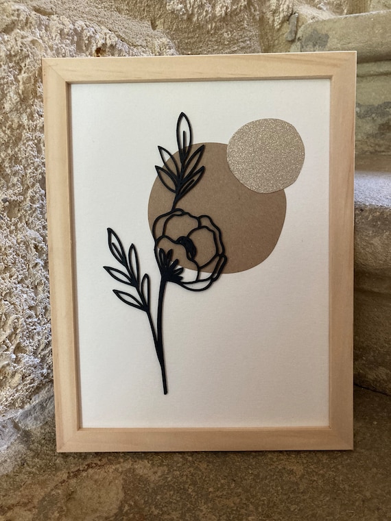 Flower frame - wood and paper - 18x24cm