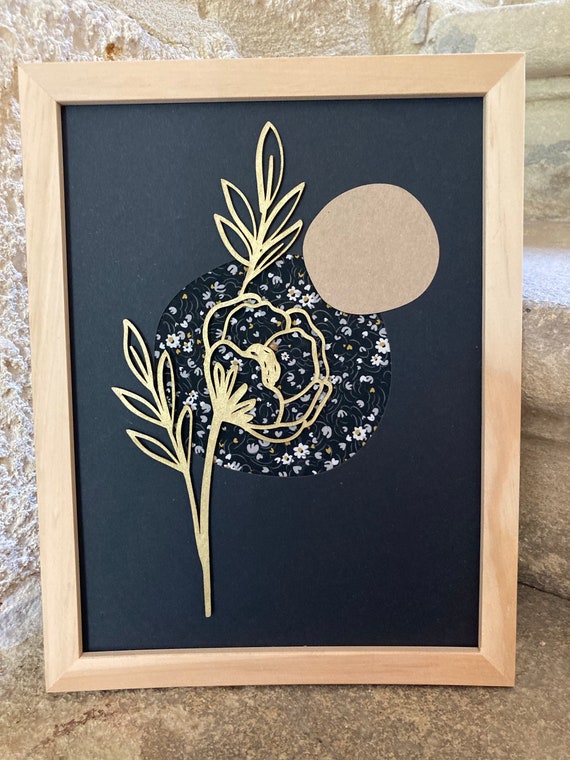 Flower frame - wood and paper - 18x24cm