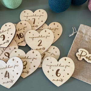 Lot de 12 cartes étapes bébé - mois - modèle mini Coeur