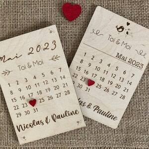Save The Date en bois - Calendrier personnalisé / Carte postale en bois / rencontre / cadeau saint Valentin / Mariage / PACS