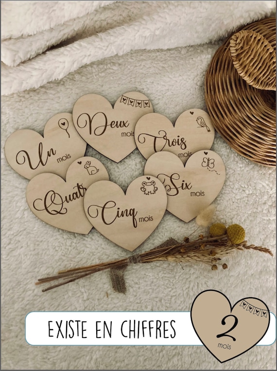 Set of baby milestone cards - Numbers or Letters - RECTO/VERSO - 12 months - Heart model + 1 gift card!