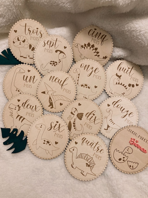 Set of 12 baby milestone cards - months - Dinosaur theme