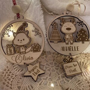 Bola navideña de madera personalizada - Mi primera Navidad. Nombre Bola de Navidad - Decoración navideña. Regalo de Navidad - Reno - Zorro