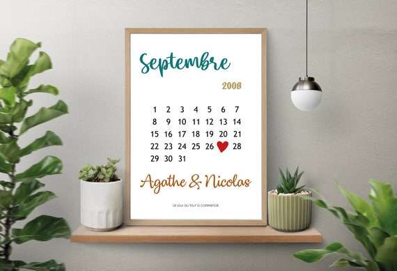 Couple Calendar Poster / Personalized Frame / Meeting Date / Valentine's Day / Wedding / PACS /