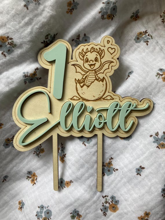 Personalized Wooden Cake Topper - Birthday Cake Decoration - Baby Shower - Baby - Child - - Dragon