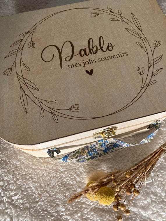 Wooden suitcase - birth souvenir with personalized first name