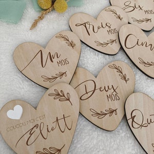 Lot de 12 ou 15 cartes étapes bébé - mois et semaines - modèle Coeur