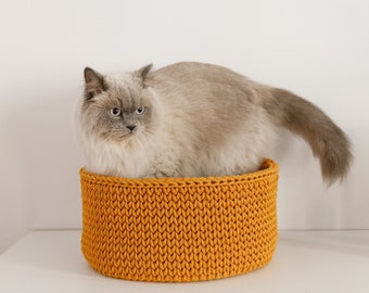 Cat Bed Crochet Christmas Cat Gift, Chunky Cat Bed, Cat Furniture, Cotton Cord Cat Basket, Cat Nest, Cute Cat Bed, Cat Bed Cave