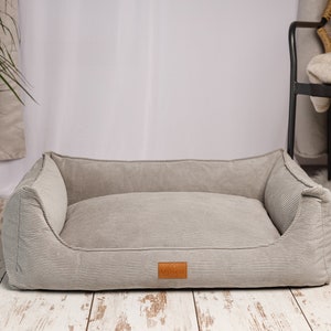 Gray Corduroy Dog Bed with Removable Cover, Dog Sofa Bed, Dog Couch, Washable Dog Cat Bed, Large Bed for Dogs, Dog Bed Large Dogs, Dog Gift image 1